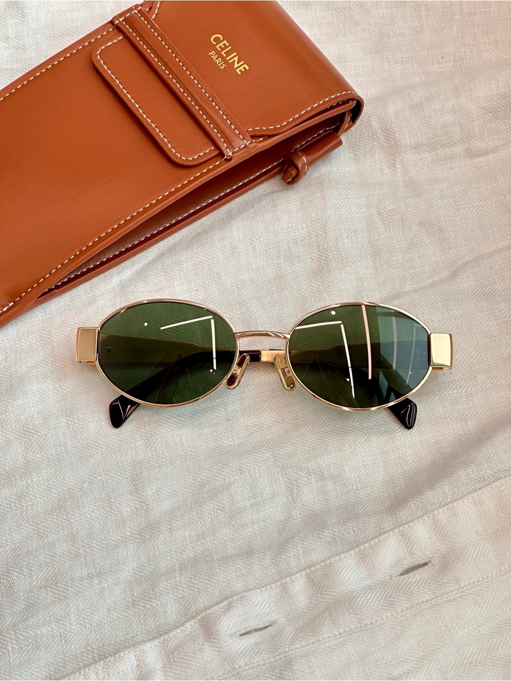 Celine Gold Frame Sunglasses with Green Lenses
